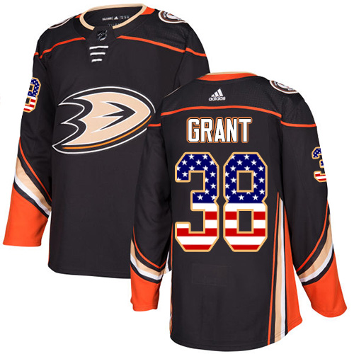 Adidas Ducks #38 Derek Grant Black Home Authentic USA Flag Stitched NHL Jersey - Click Image to Close
